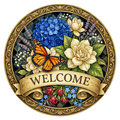 Welcome Floral & Butterfly Wreath Sign, Round Metal Sign For Wreaths, Wreath Attachment, Everyday Wreath Sign, Welcome Wreath Sign