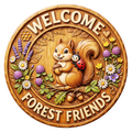 Welcome Forest Friends Wreath Sign, Round Metal Sign For Wreaths, Wreath Attachment, Everyday Wreath Sign, Faux Wood Wreath Sign