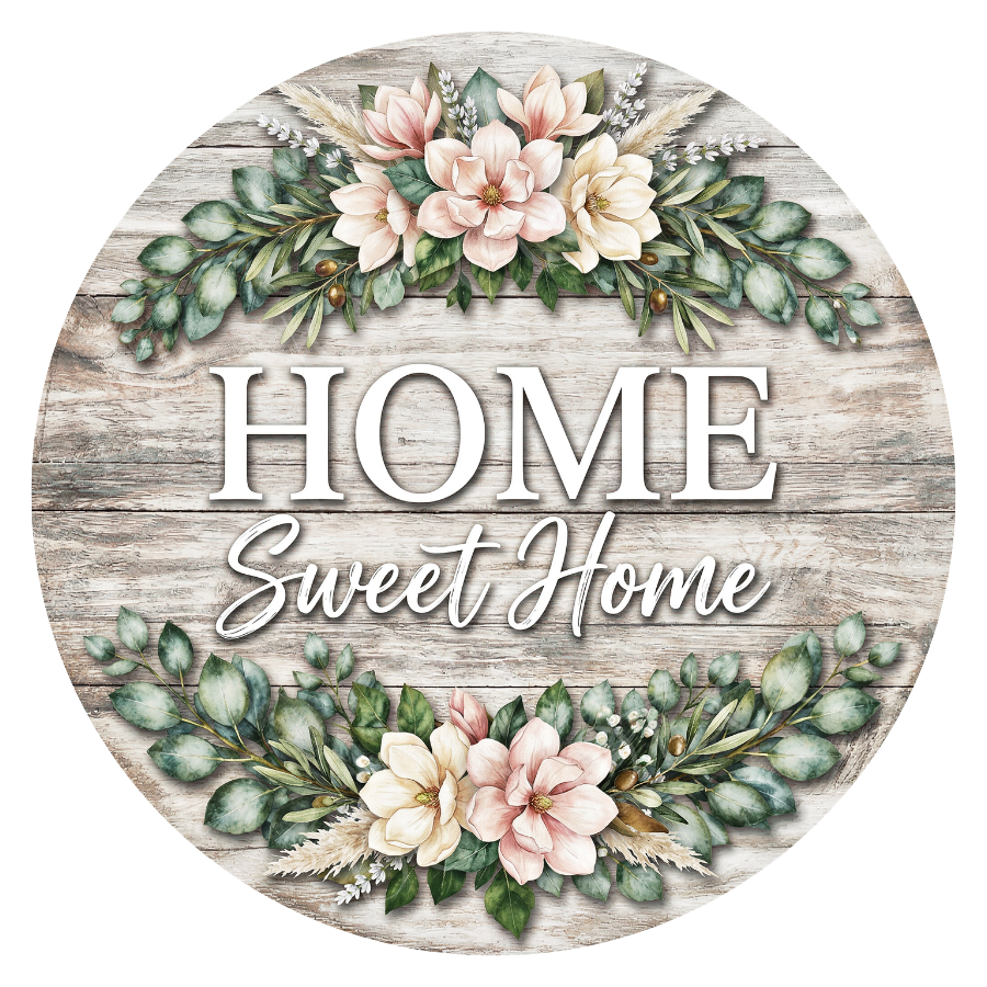 Home Sweet Home Wreath Sign, Round Metal Sign For Wreaths, Wreath Attachment, Everyday Wreath Sign, Gray Wreath Sign