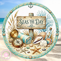 Seas The Day Wreath Sign, Round Metal Sign For Wreaths, Wreath Attachment, Summer Beach Wreath Sign
