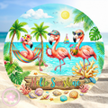 Hello Sunshine Wreath Sign, Round Metal Sign For Wreaths, Wreath Attachment, Summer Beach Wreath Sign, Flamingo Wreath Sign