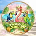 Hello Sunshine Wreath Sign, Round Metal Sign For Wreaths, Wreath Attachment, Summer Beach Wreath Sign, Flamingo Wreath Sign
