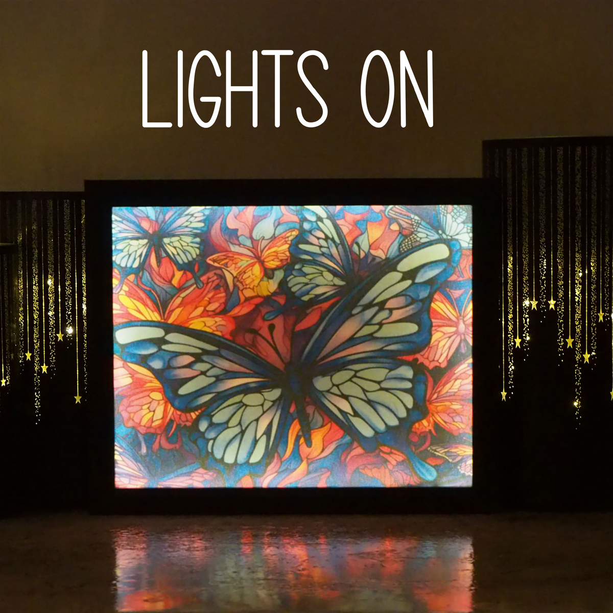 Blue Butterflies Stained Glass Look Light Box, LED Shadow Box, Night Light, Light Up Frame