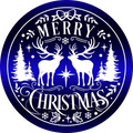Blue Merry Christmas with Reindeer Wreath Sign