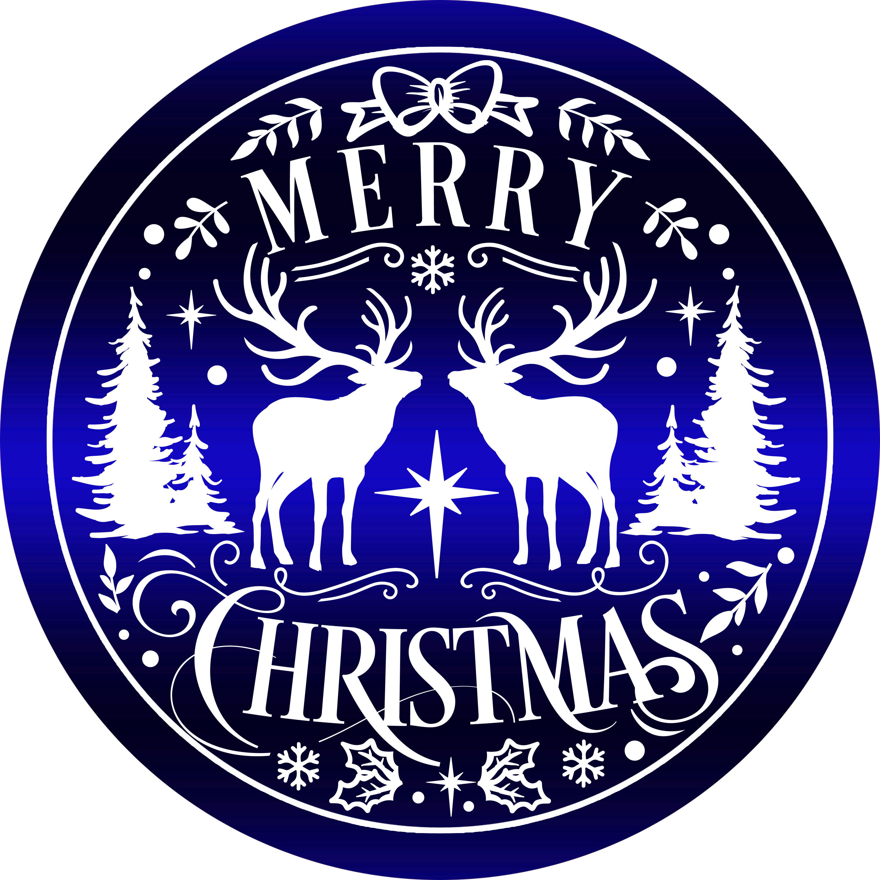 Blue Merry Christmas with Reindeer Wreath Sign