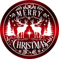Red Merry Christmas with Reindeer Wreath Sign