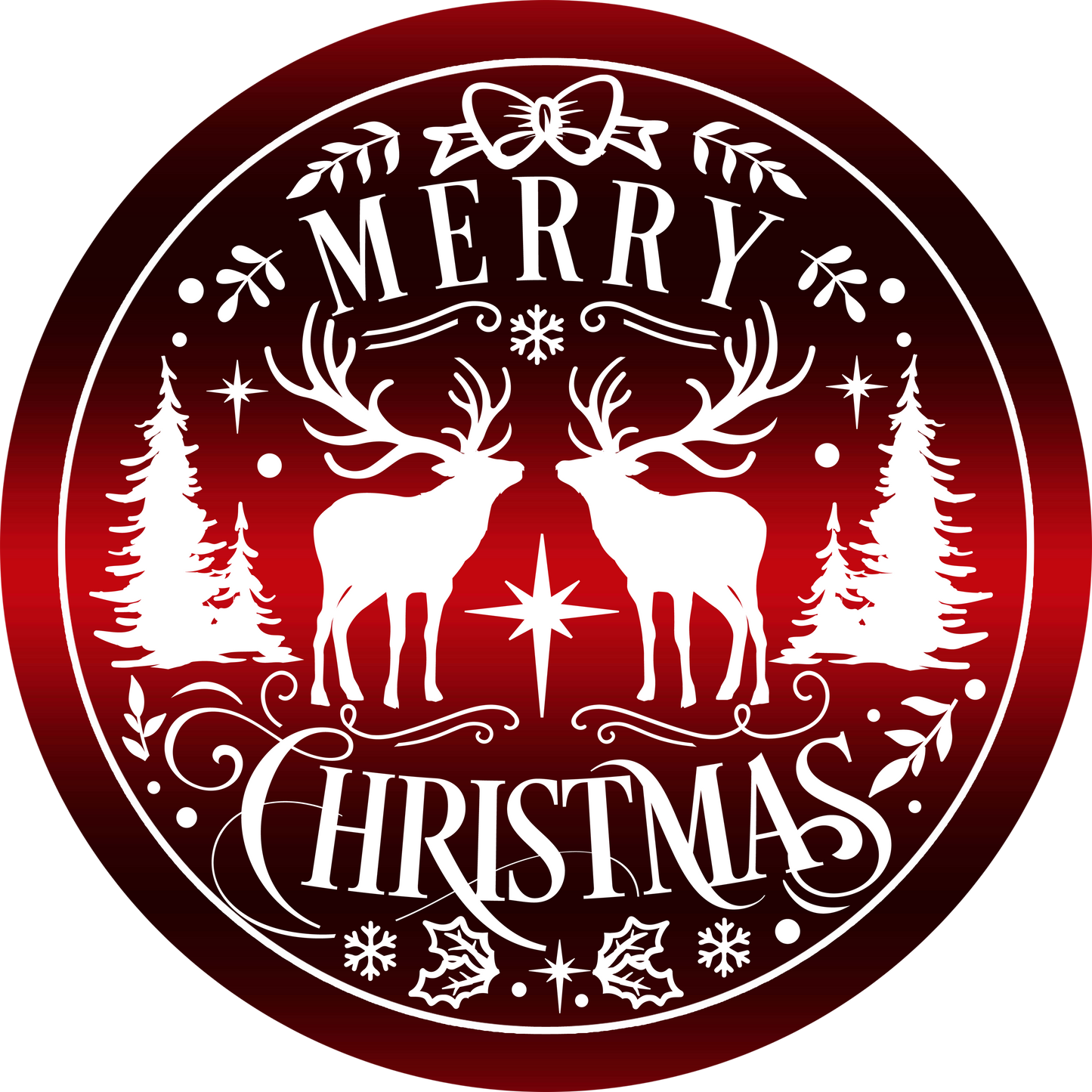 Red Merry Christmas with Reindeer Wreath Sign