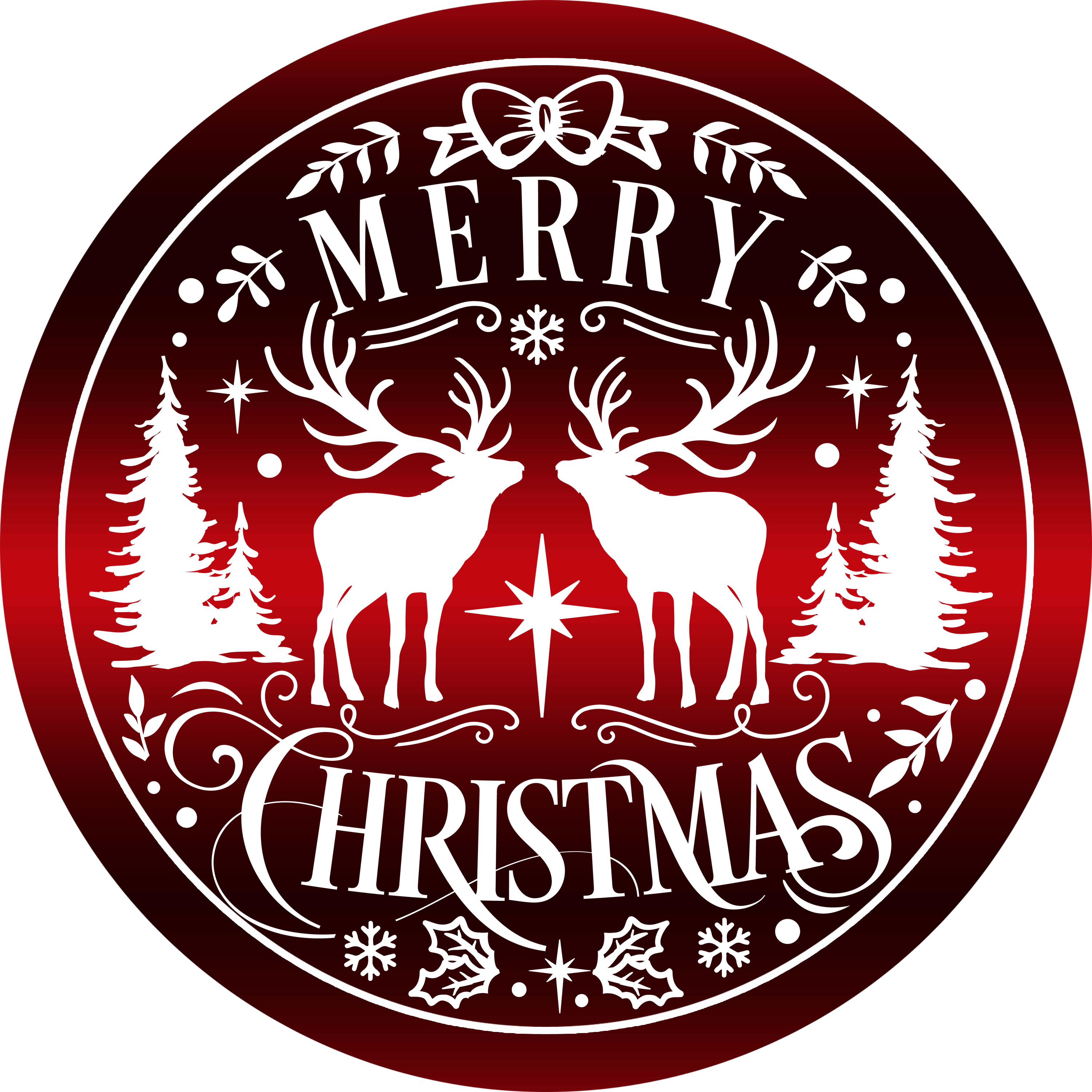 Red Merry Christmas with Reindeer Wreath Sign