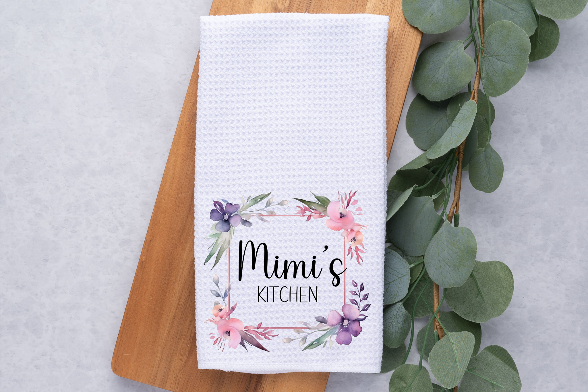 Nana's Kitchen Floral Frame Kitchen Dish Towel, Hand Tea Towel, Custom Gift