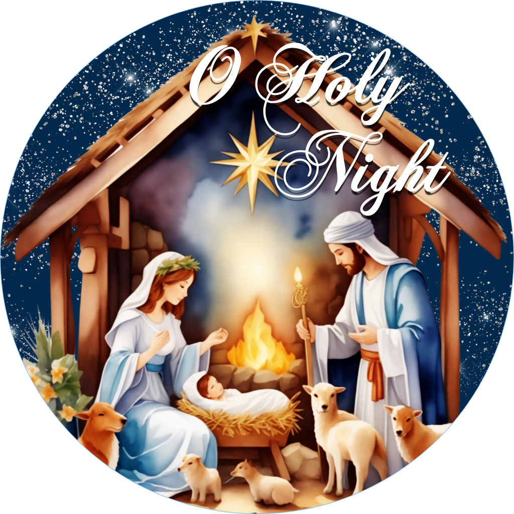 Oh Holy Night with manger Wreath Sign