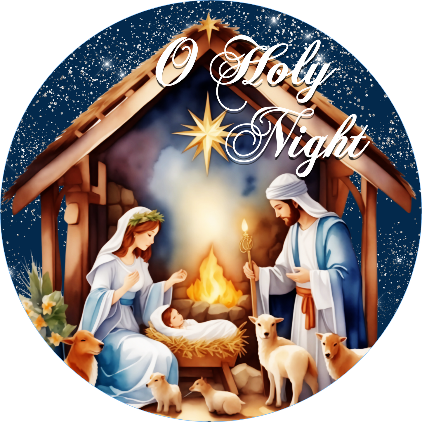 Oh Holy Night with manger Wreath Sign