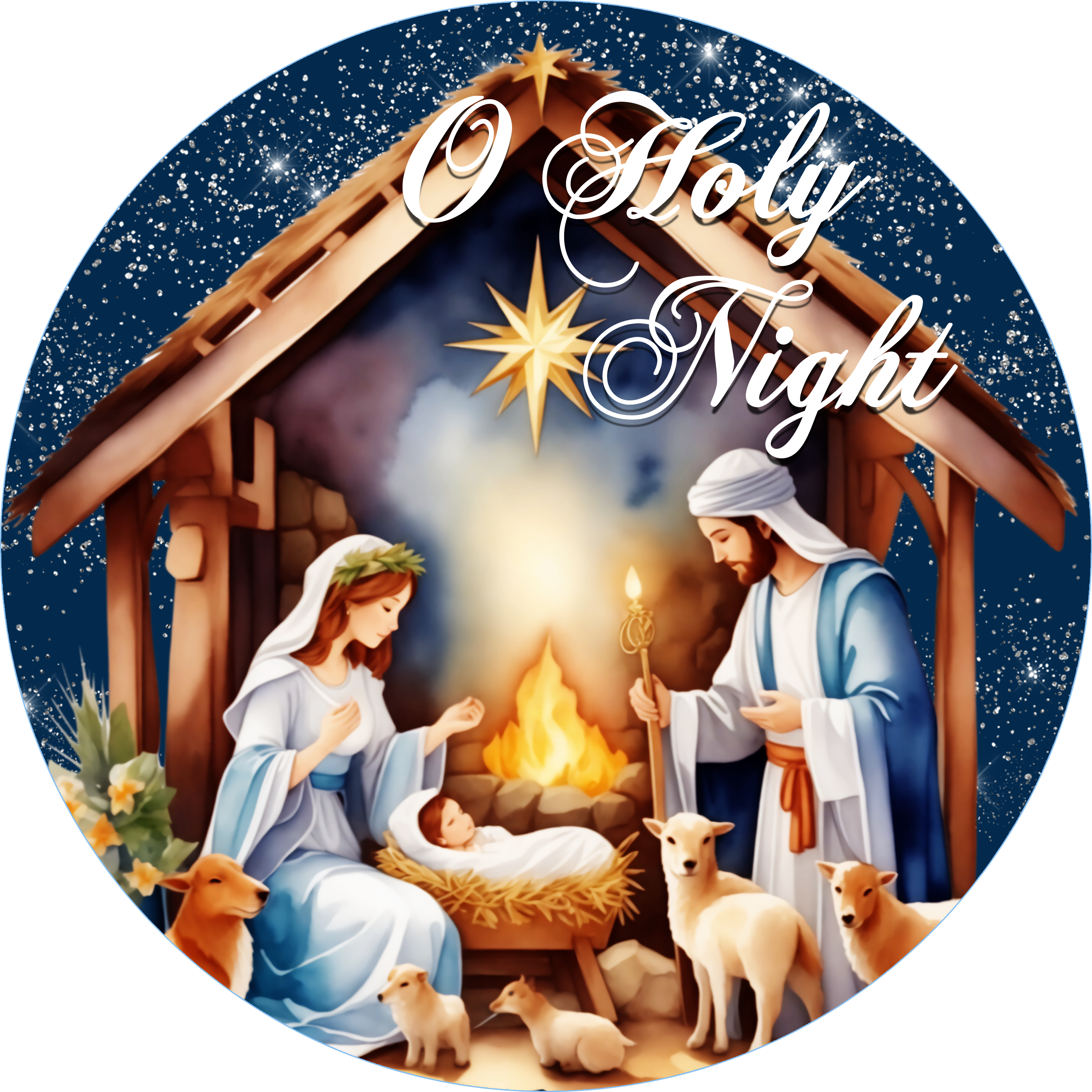 Oh Holy Night with manger Wreath Sign