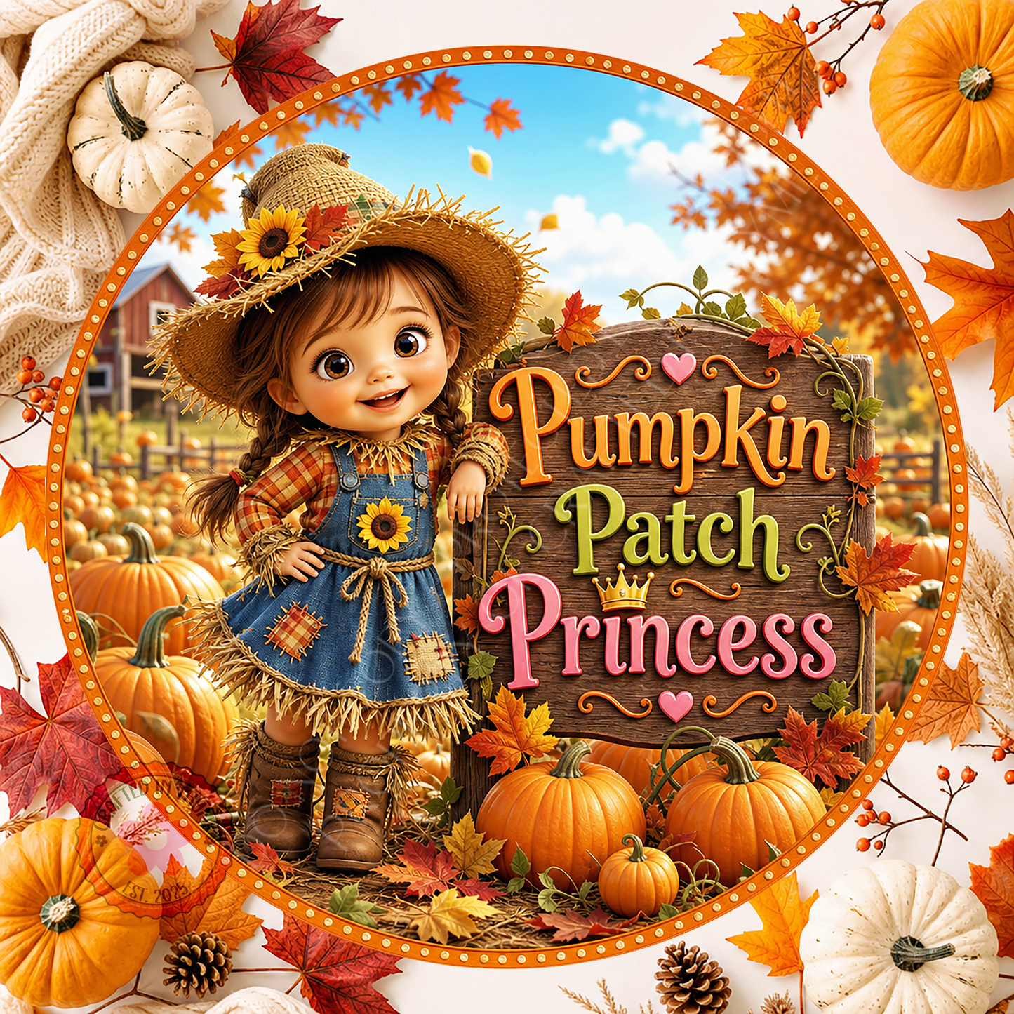 Pumpkin Patch Princess Wreath Sign, Round Metal Sign For Wreaths, Fall Halloween Wreath Attachment