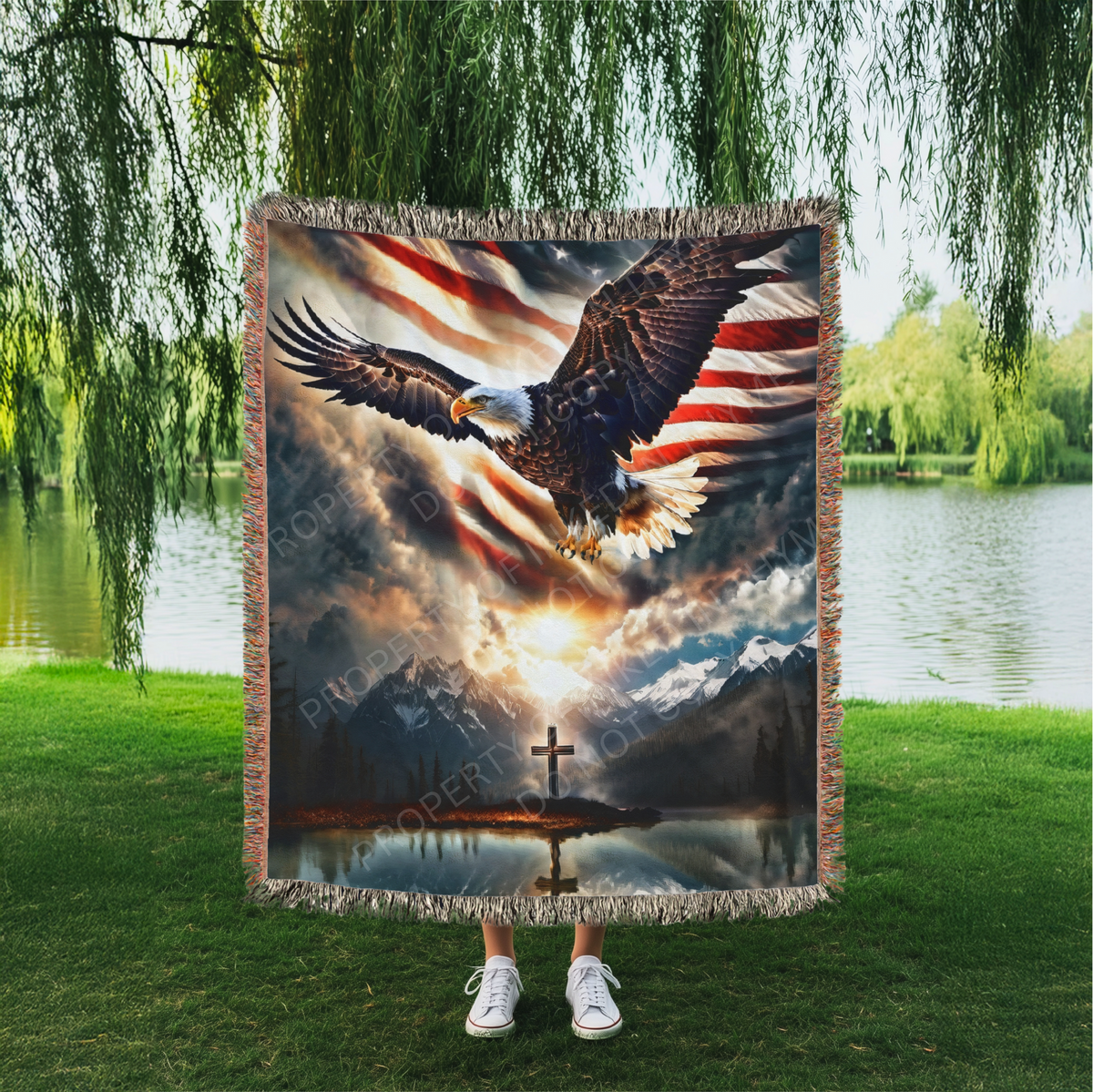Spirit Of Freedom Eagle & American Flag Woven Blanket, Throw Blanket, Bedroom Decor, Living Room Decor, Patriotic Decor Gift, Fathers Day Gift