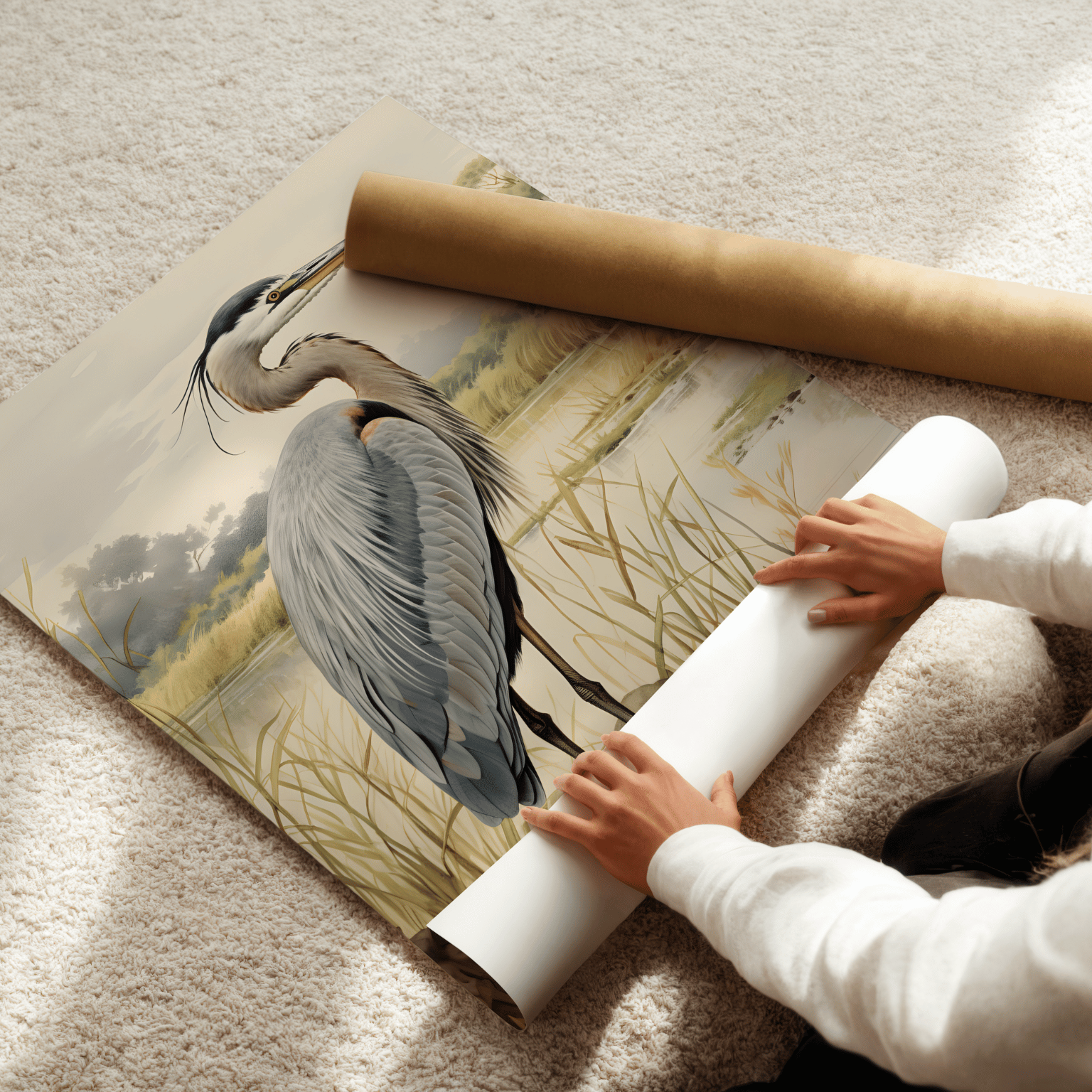 Serene Heron Art Print, Matte Poster, Nature Decor, Bird Lover's Gift, Coastal Bird Print, Blue Heron Print, Wedding Gift, Gift For Mom