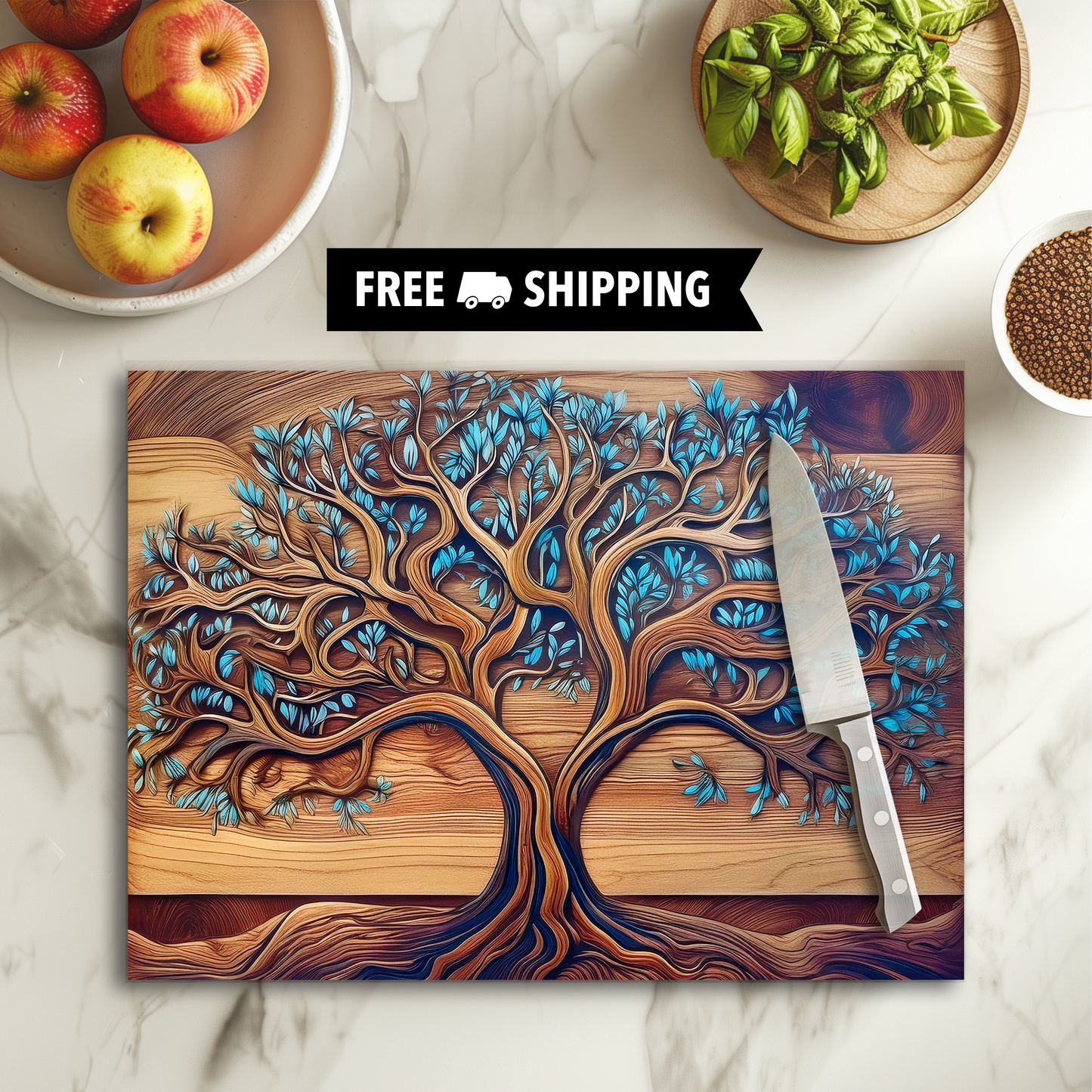 Tree Of Life Tempered Glass Cutting Board, FAUX Wood Charcuterie Board, Wedding Engagement Gift, Housewarming New Home Gift, Anniversary Gift