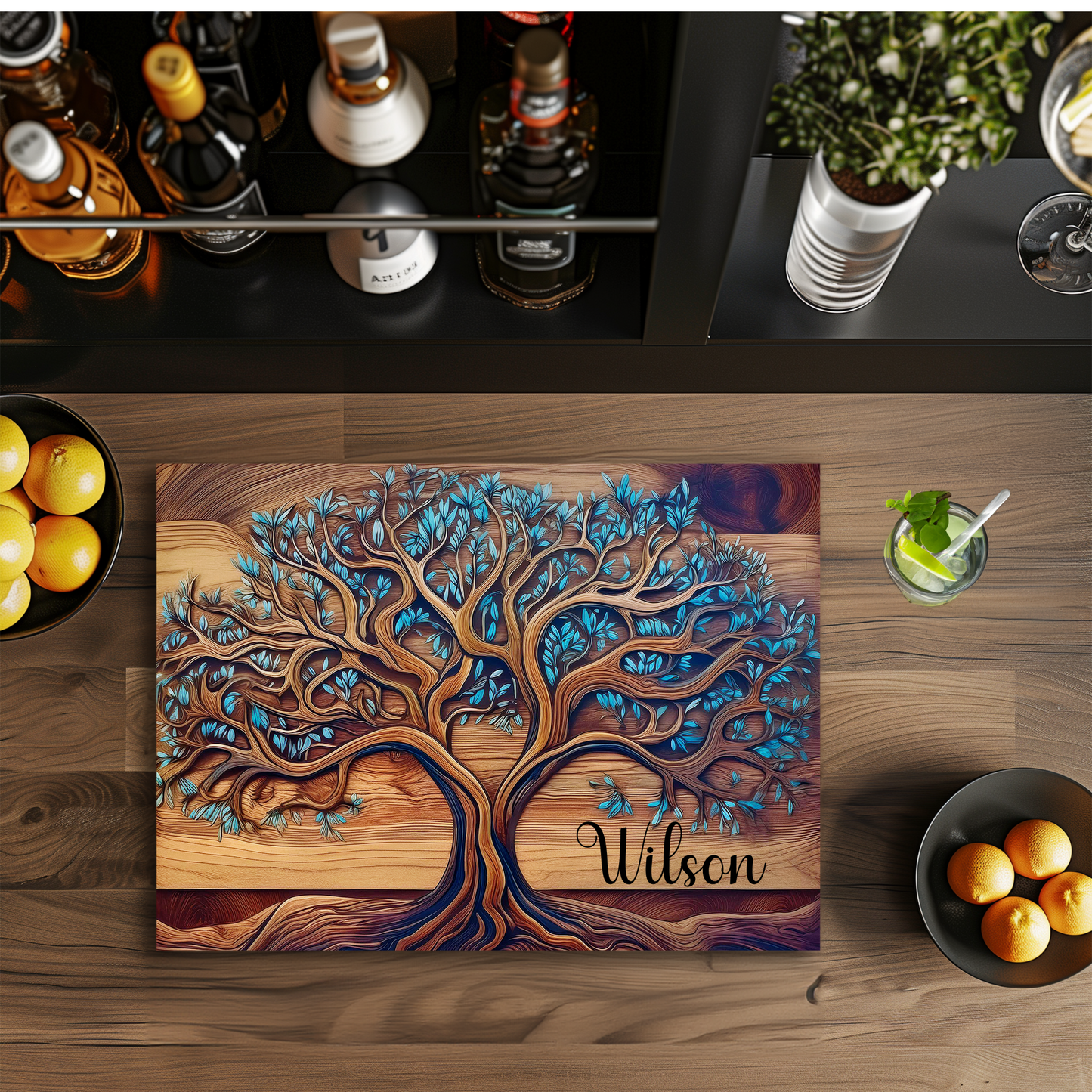 Tree Of Life Tempered Glass Cutting Board, FAUX Wood Charcuterie Board, Wedding Engagement Gift, Housewarming New Home Gift, Anniversary Gift
