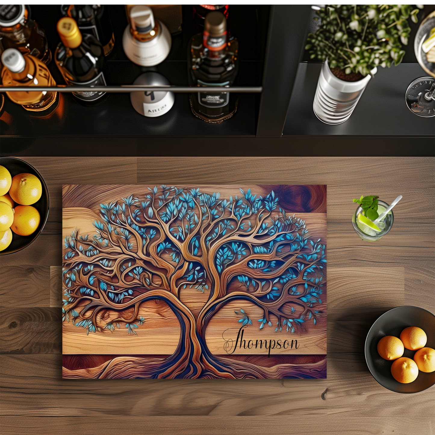 Tree Of Life Tempered Glass Cutting Board, FAUX Wood Charcuterie Board, Wedding Engagement Gift, Housewarming New Home Gift, Anniversary Gift