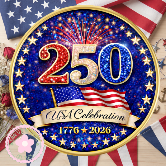 USA 250th Wreath Sign, Round Metal Sign For Wreaths, Patriotic Wreath Attachment