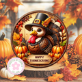Turkey Happy Thanksgiving Wreath Sign, Round Metal Sign For Wreaths, Wreath Attachment, Thanksgiving Fall Wreath Sign