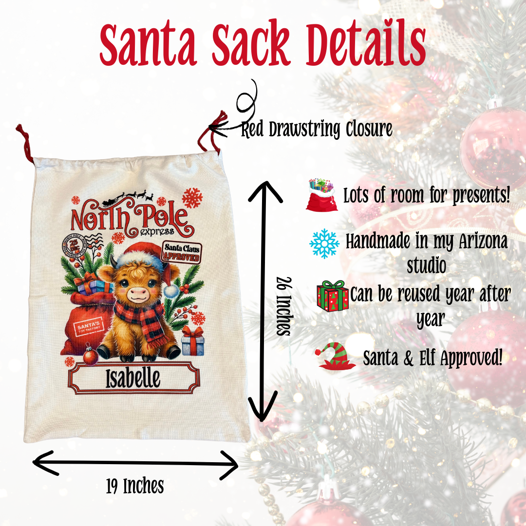 Personalized Kids Unicorn Santa Sack, Present Bag, Christmas Gift Sack, Gift Bag For Girl, Christmas Decor, Large Gift Bag, Canvas Bag