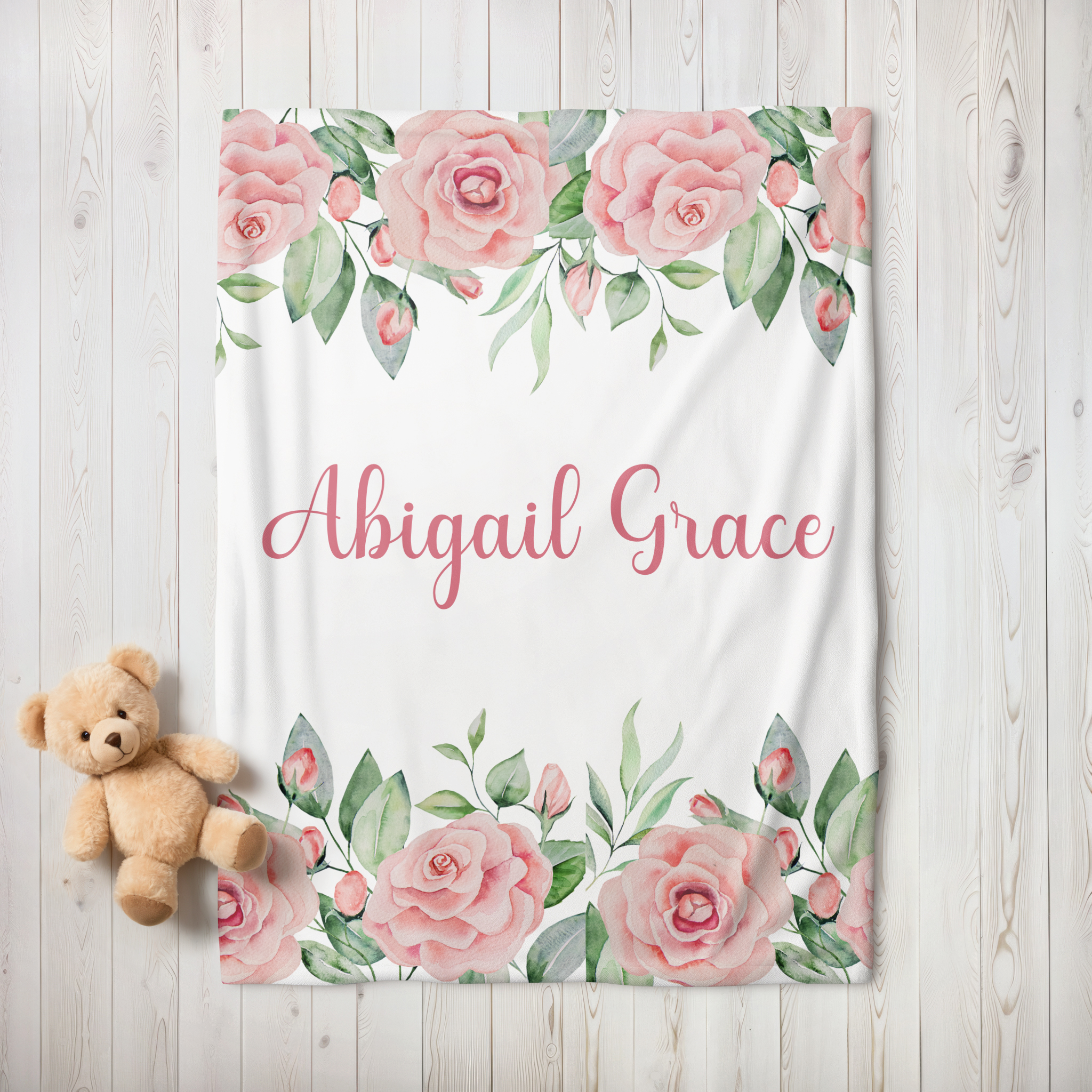 Custom Baby Girl Roses Blanket, New Baby Gift, Baby Shower Gift, Gift For Girl, Personalized Pink Nursery Blanket,  Rose Toddler Blanket