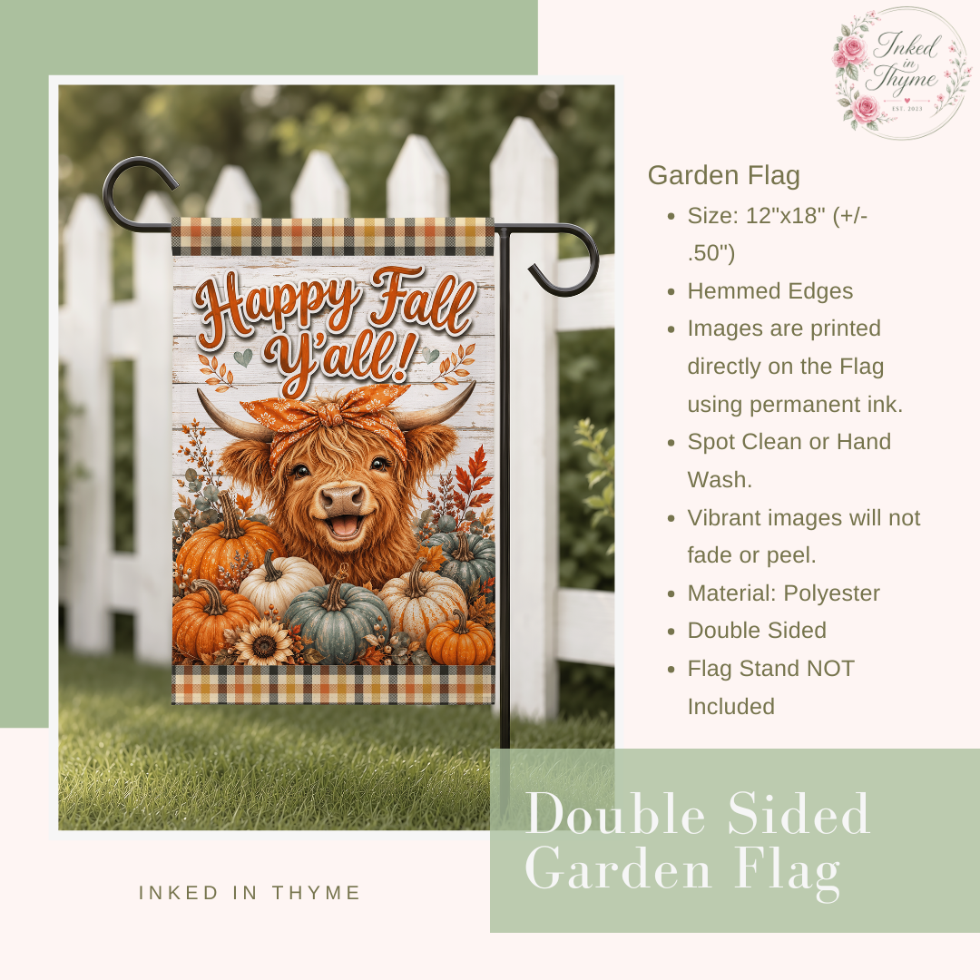 Happy Fall Y'All Garden Flag, 12x18 Double Sided Flag: Front Yard Decor