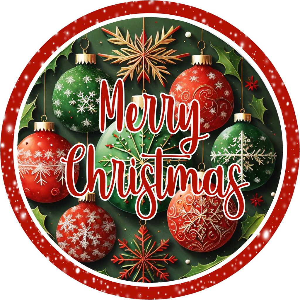 Merry Christmas Red/Green Ornaments Wreath Sign