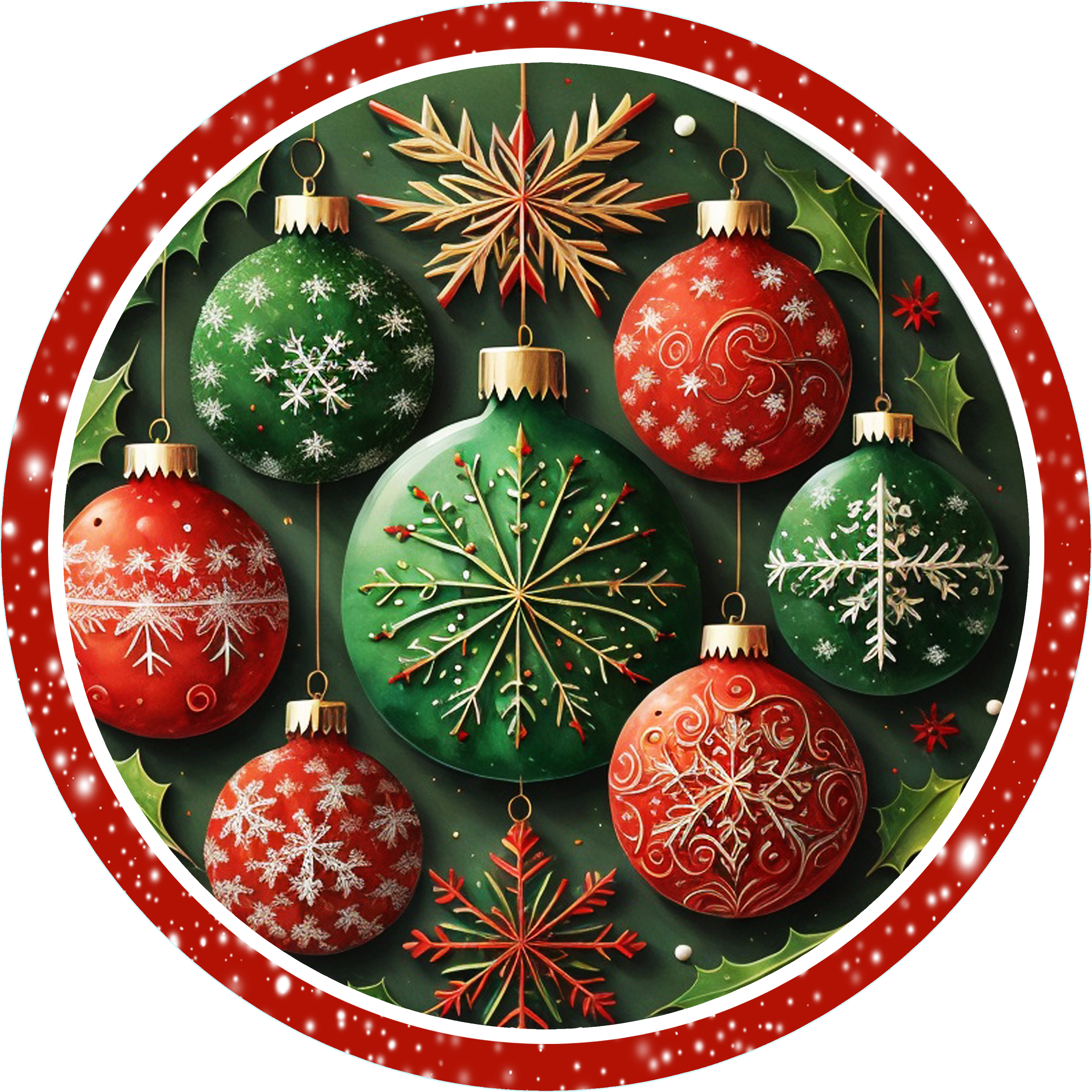 Red & Green Ornaments Wreath Sign