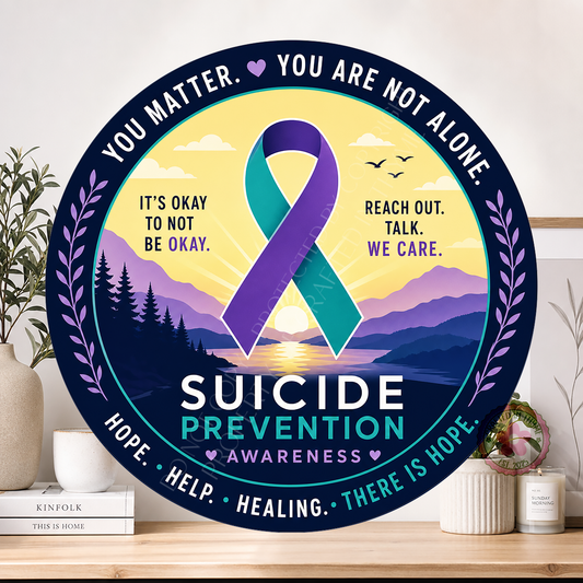 Suicide Prevention Awareness Wreath Sign, Round Metal Sign For Wreaths, Wreath Attachment Insert