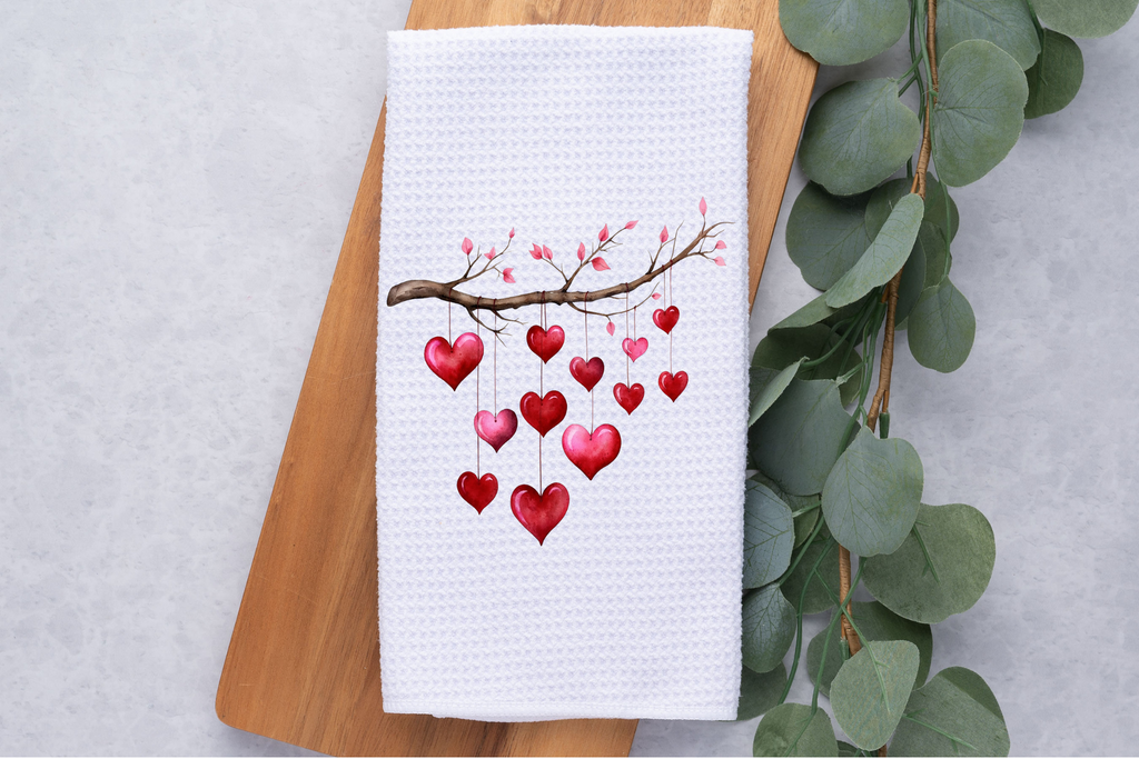 Personalized Hearts Tea Dish Hand Kitchen Towel, Valentine's Day Kitchen Towel Decor Gift, Hostess Housewarming Gift, Gift For Her