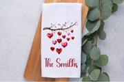 Personalized Hearts Tea Dish Hand Kitchen Towel, Valentine's Day Kitchen Towel Decor Gift, Hostess Housewarming Gift, Gift For Her