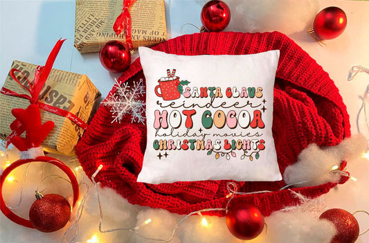 Santa Claus Hot Cocoa Christmas Lights Pillow Cover
