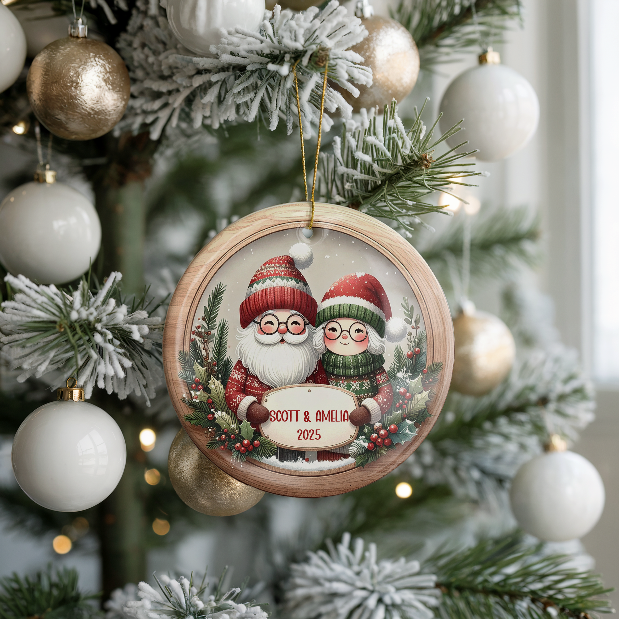 Personalized Santa & Mrs. Claus Ornament, Santa Wedding Bridal Shower Gift Ornament, Keepsake Ornament, Engagement Gift, Couple Ornament