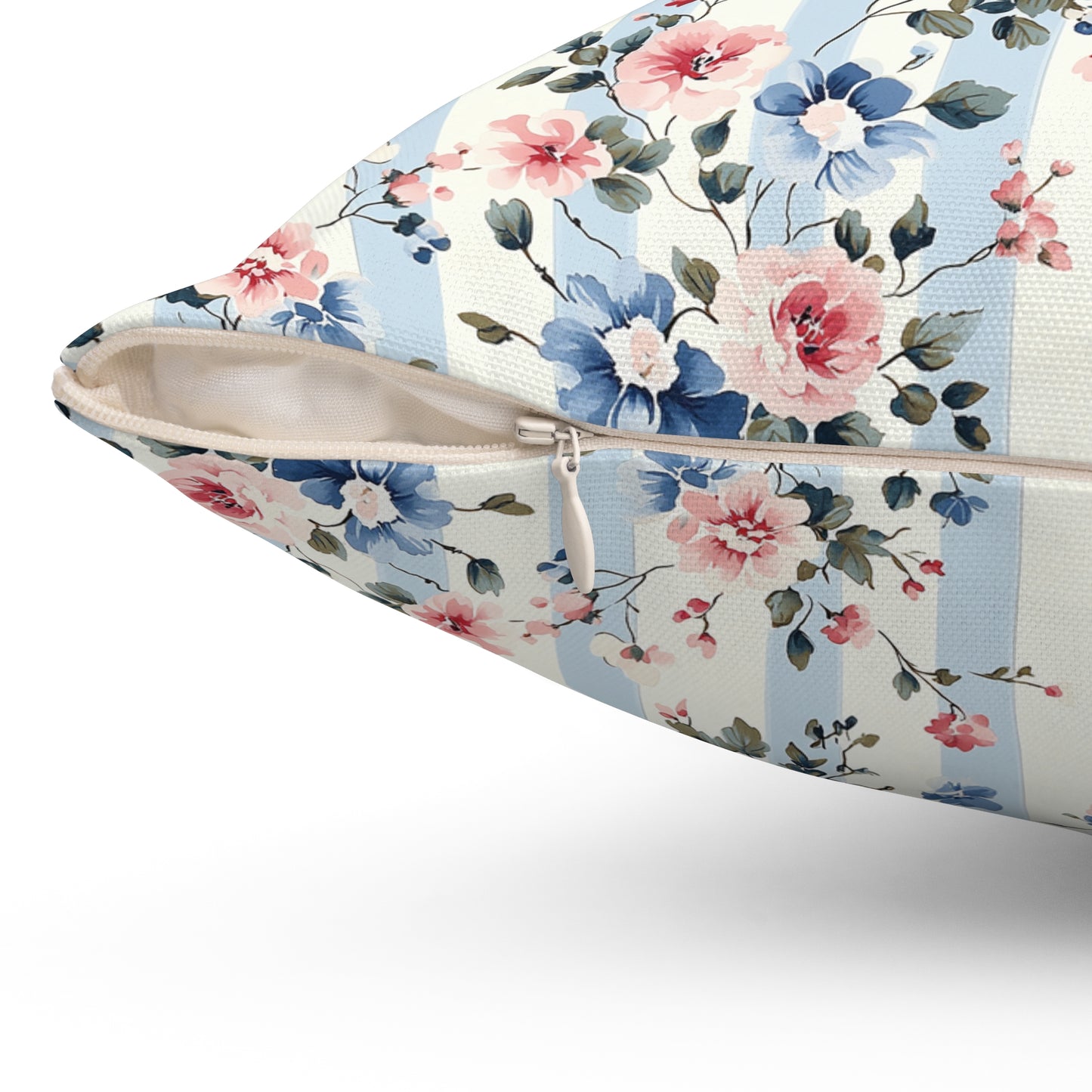 Blue Stripe Floral Double Sided Square Pillow or Pillow Cover , Grandmillennial Throw Pillow, Bedroom Living Room Decor, Shabby Chic Decor,