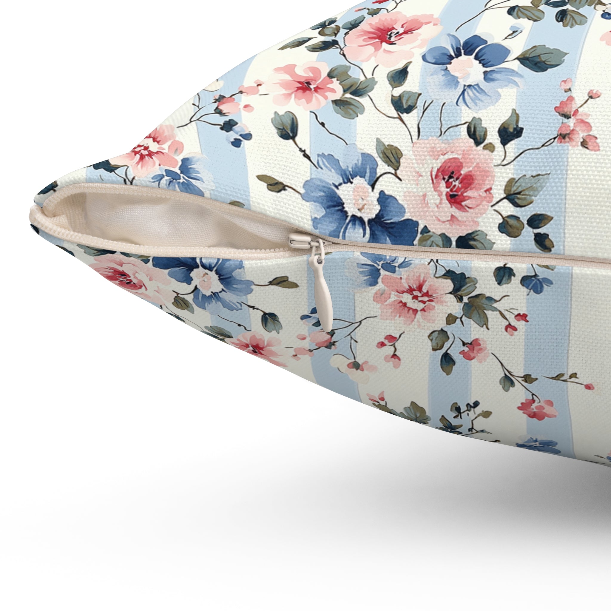 Blue Stripe Floral Double Sided Square Pillow or Pillow Cover , Grandmillennial Throw Pillow, Bedroom Living Room Decor, Shabby Chic Decor,