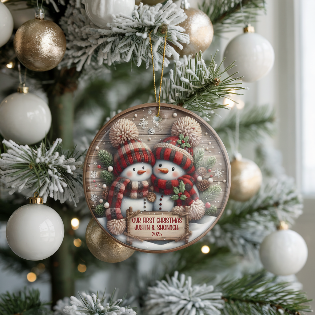 Personalized Snowman Couple Ornament, Snowman Newlywed Wedding Bridal Gift Ornament, Our First Christmas, Keepsake Ornament, Engagement Gift