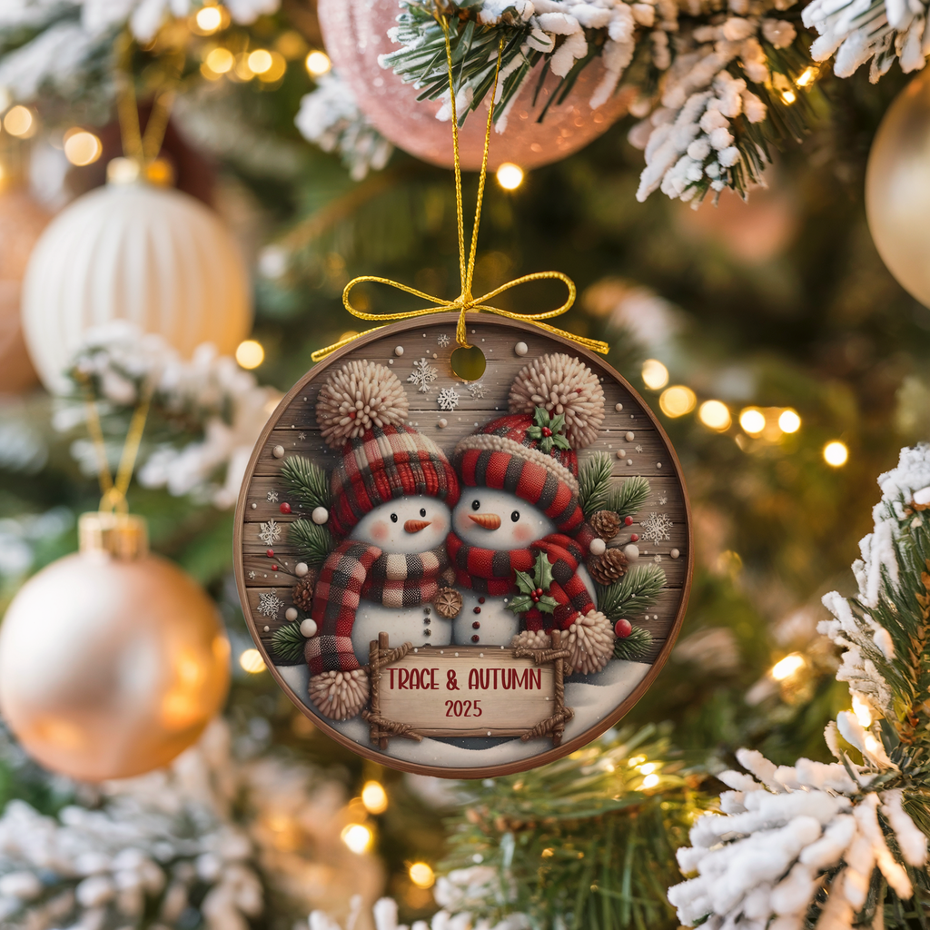 Personalized Snowman Couple Ornament, Snowman Newlywed Wedding Bridal Gift Ornament, Our First Christmas, Keepsake Ornament, Engagement Gift