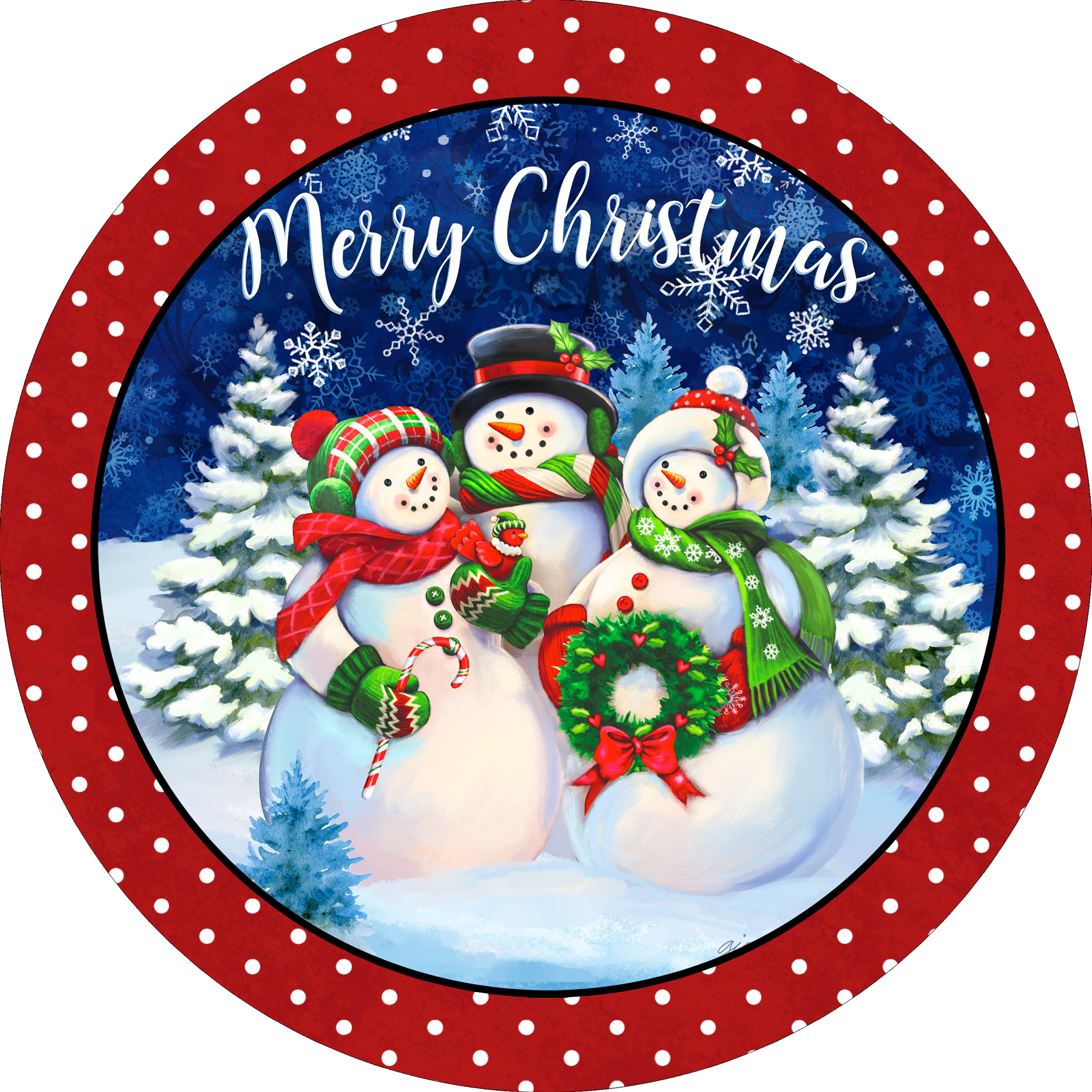 Merry Christmas with Snowmen Wreath Sign