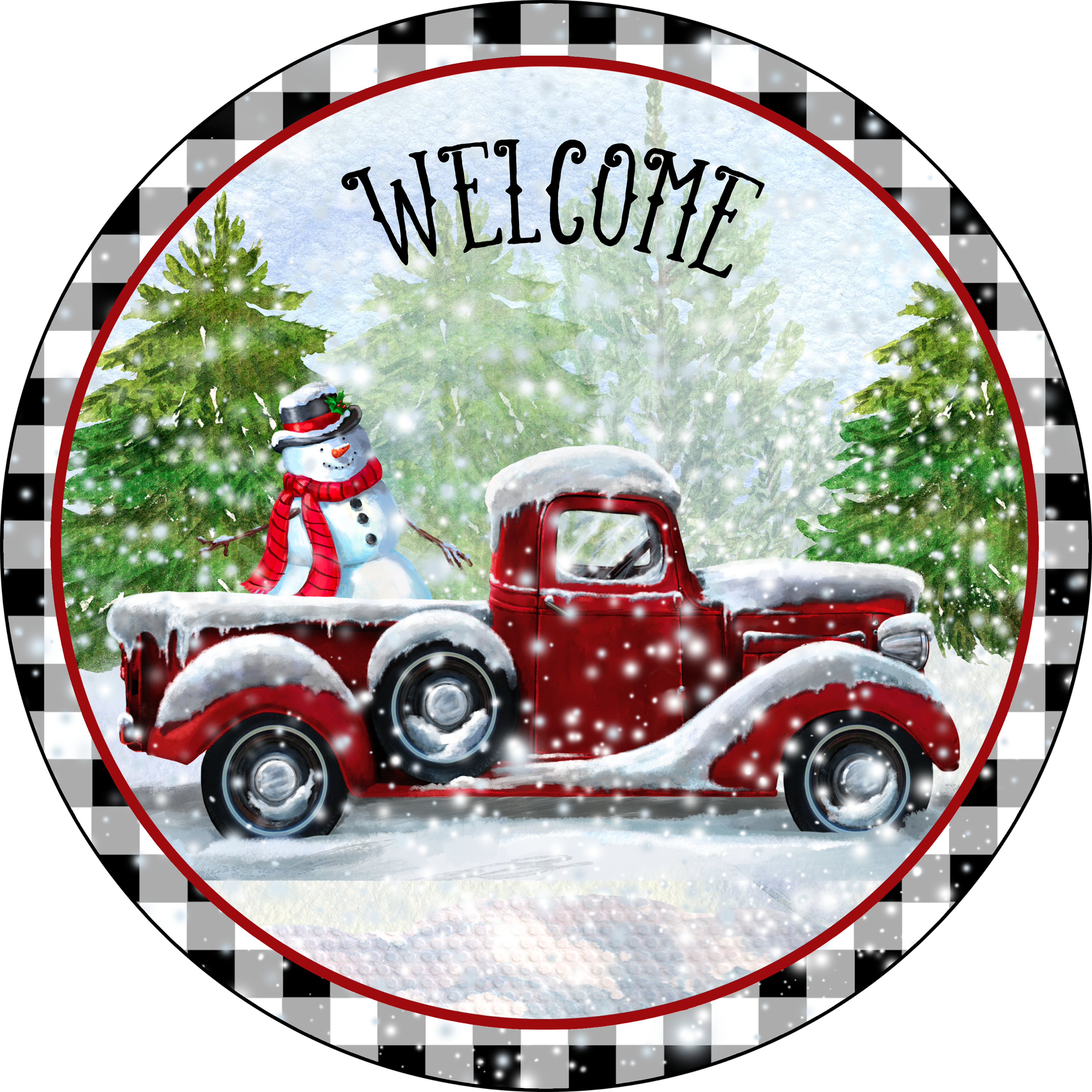 Welcome with red truck Wreath Sign