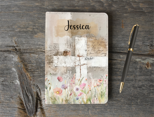 Personalized Watercolor Cross Faux Leather Notebook, Journal For Her, Christian Gift, Personal Journal, Mothers Day Gift, Bible Study Notes