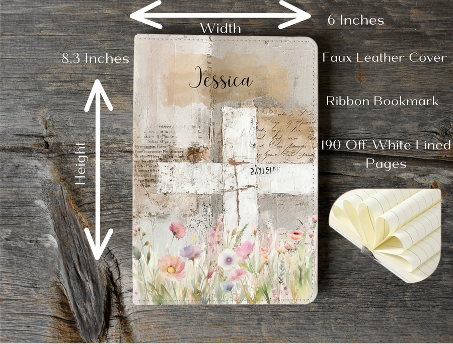 Personalized Watercolor Cross Faux Leather Notebook, Journal For Her, Christian Gift, Personal Journal, Mothers Day Gift, Bible Study Notes