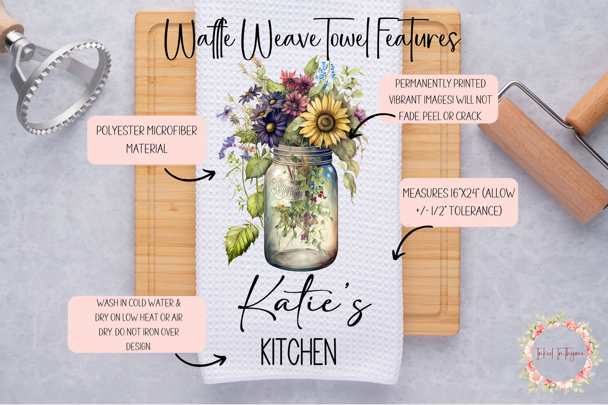 Custom Linen Apron Set, Personalized Oven Mitt Pot Holder Apron Set, Wildflowers  Towel Gift Set, Gift For Her, Hostess Housewarming Gift