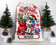 Personalized Kids Unicorn Santa Sack, Present Bag, Christmas Gift Sack, Gift Bag For Girl, Christmas Decor, Large Gift Bag, Canvas Bag