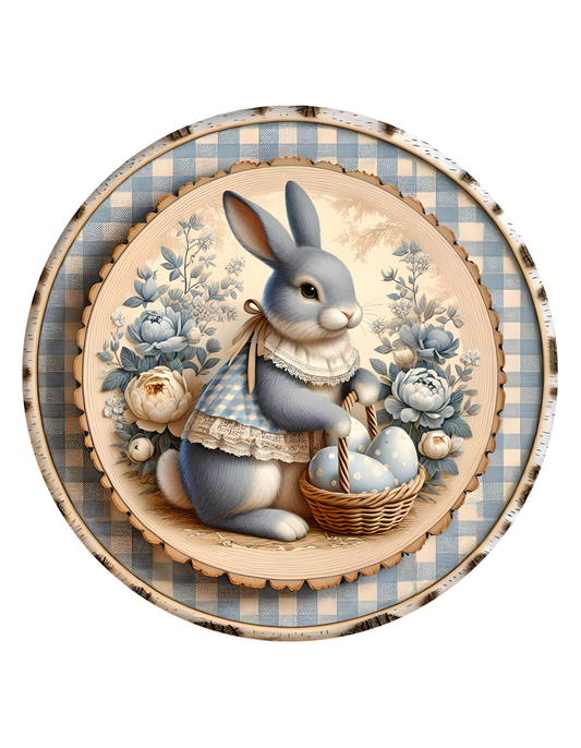 Blue Bunny Wreath Sign, round wreath sign, Sign for wreath, door hanger, door decor,Spring sign, Easter Wreath Attachment