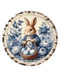 Blue Bunny Chinoiserie Wreath Sign, round wreath sign, Sign for wreath, door hanger, door decor,Spring sign, Easter Wreath Attachment