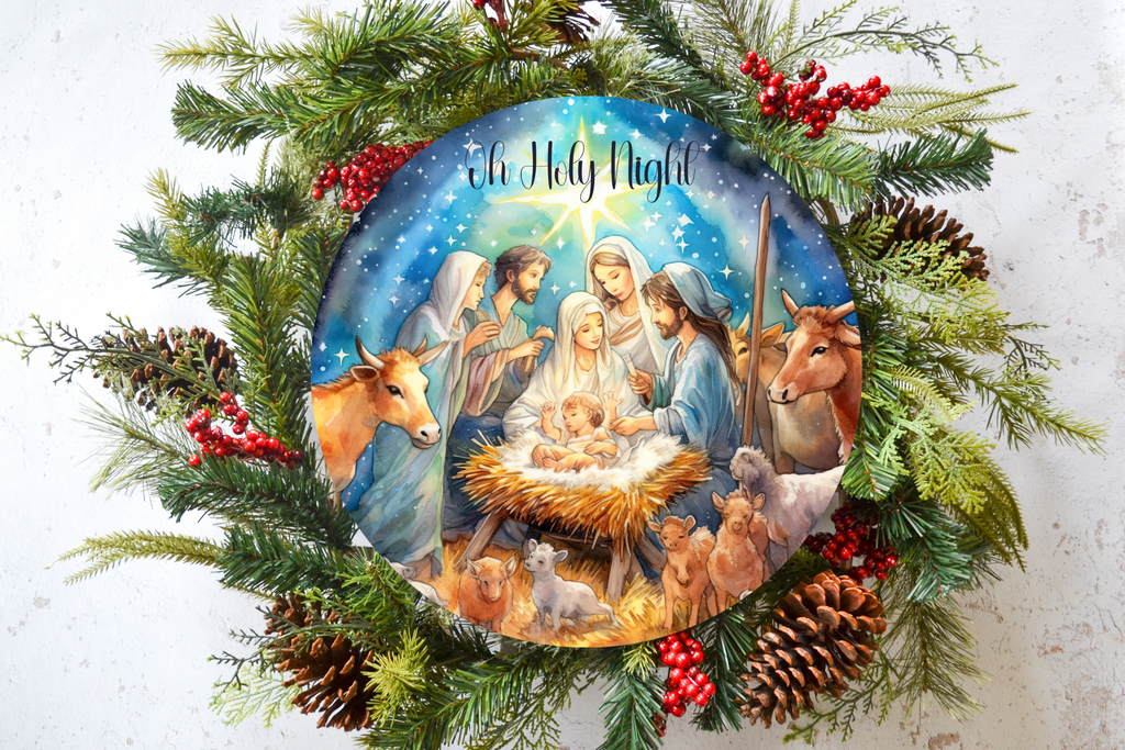 Oh Holy Night Nativity Wreath Sign