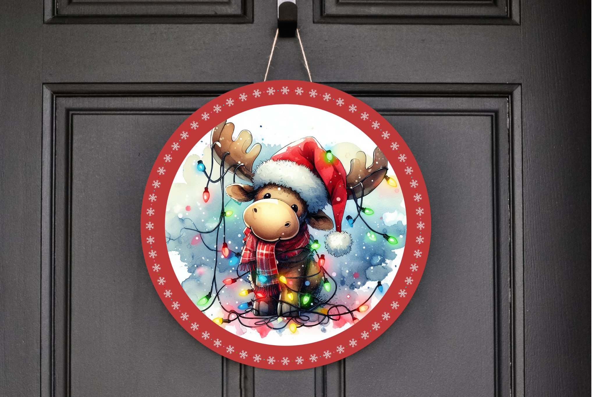 Moose With Christmas Lights Wreath Sign/Aluminum Sign