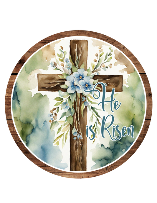 He Is Risen with wooden cross Wreath Sign