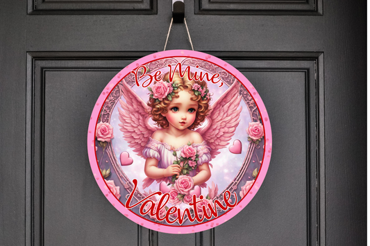 Be Mine Valentine Pink Cherub Angel  Wreath Sign
